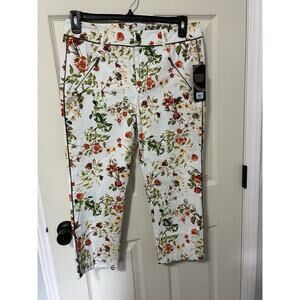 Disney Capri Pants Size 8 Alice Through The Looking Glass White Floral Stretchy